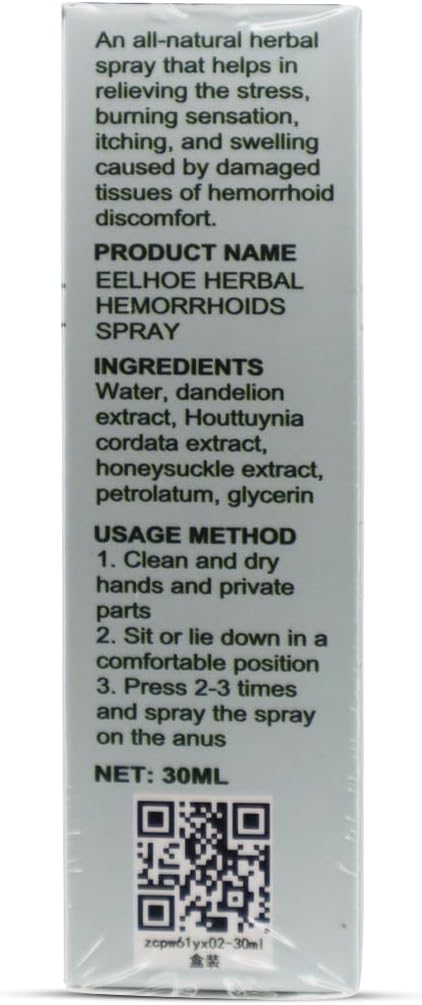 EELHOE Herbal Hemorrhoids Spray - Natural Relief for Hemorrhoids, Fissures & Anal Discomfort - External Piles Treatment, Anti-Itch, Pain & Swelling Relief