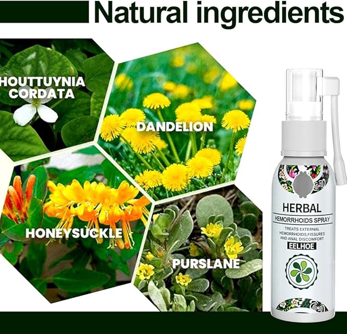 EELHOE Herbal Hemorrhoids Spray - Natural Relief for Hemorrhoids, Fissures & Anal Discomfort - External Piles Treatment, Anti-Itch, Pain & Swelling Relief