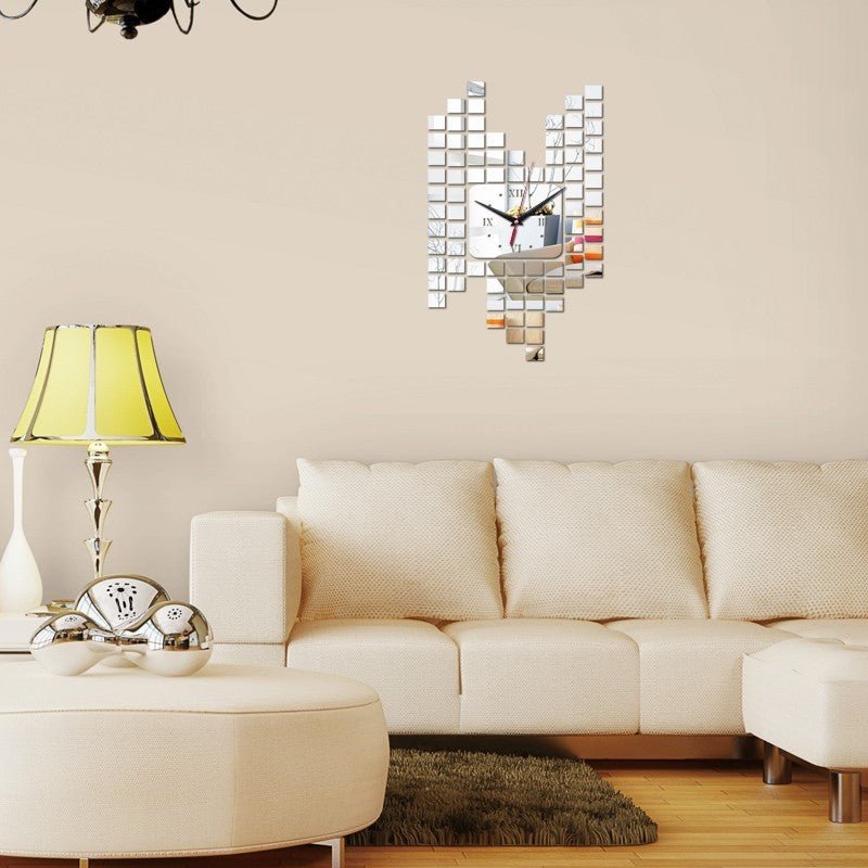 Mosaic Wall Sticker Clock – Decorative, Waterproof & Battery-Operated